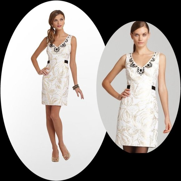 Lilly Pulitzer Dresses & Skirts - Lilly Pulitzer Laidley White Gold Print Dress Sz 8